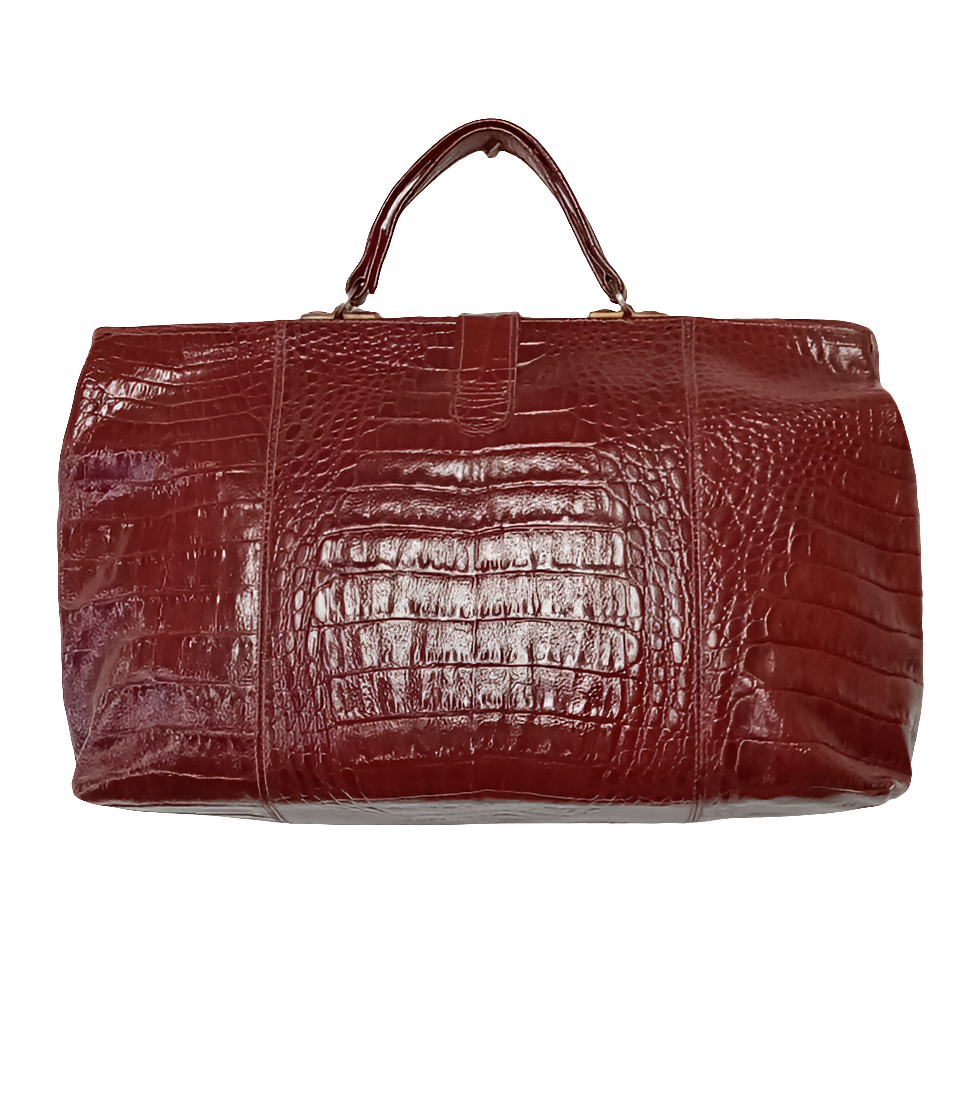 Cartella unisex vintage in vera pelle con stampa coccodrillo