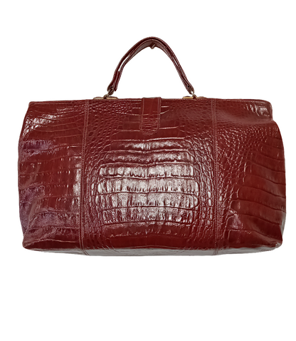 Cartella unisex vintage in vera pelle con stampa coccodrillo