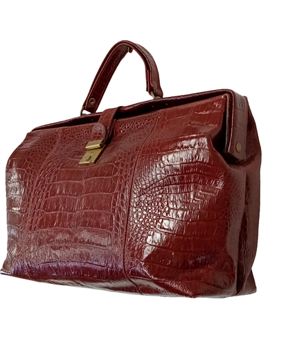 Cartella unisex vintage in vera pelle con stampa coccodrillo