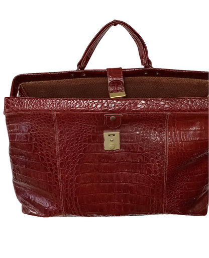 Cartella unisex vintage in vera pelle con stampa coccodrillo