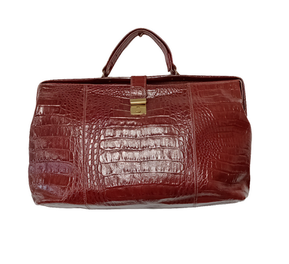 Cartella unisex vintage in vera pelle con stampa coccodrillo