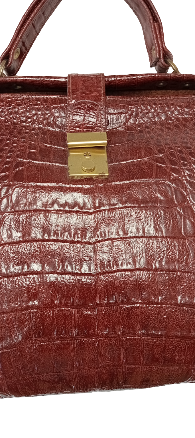 Cartella unisex vintage in vera pelle con stampa coccodrillo